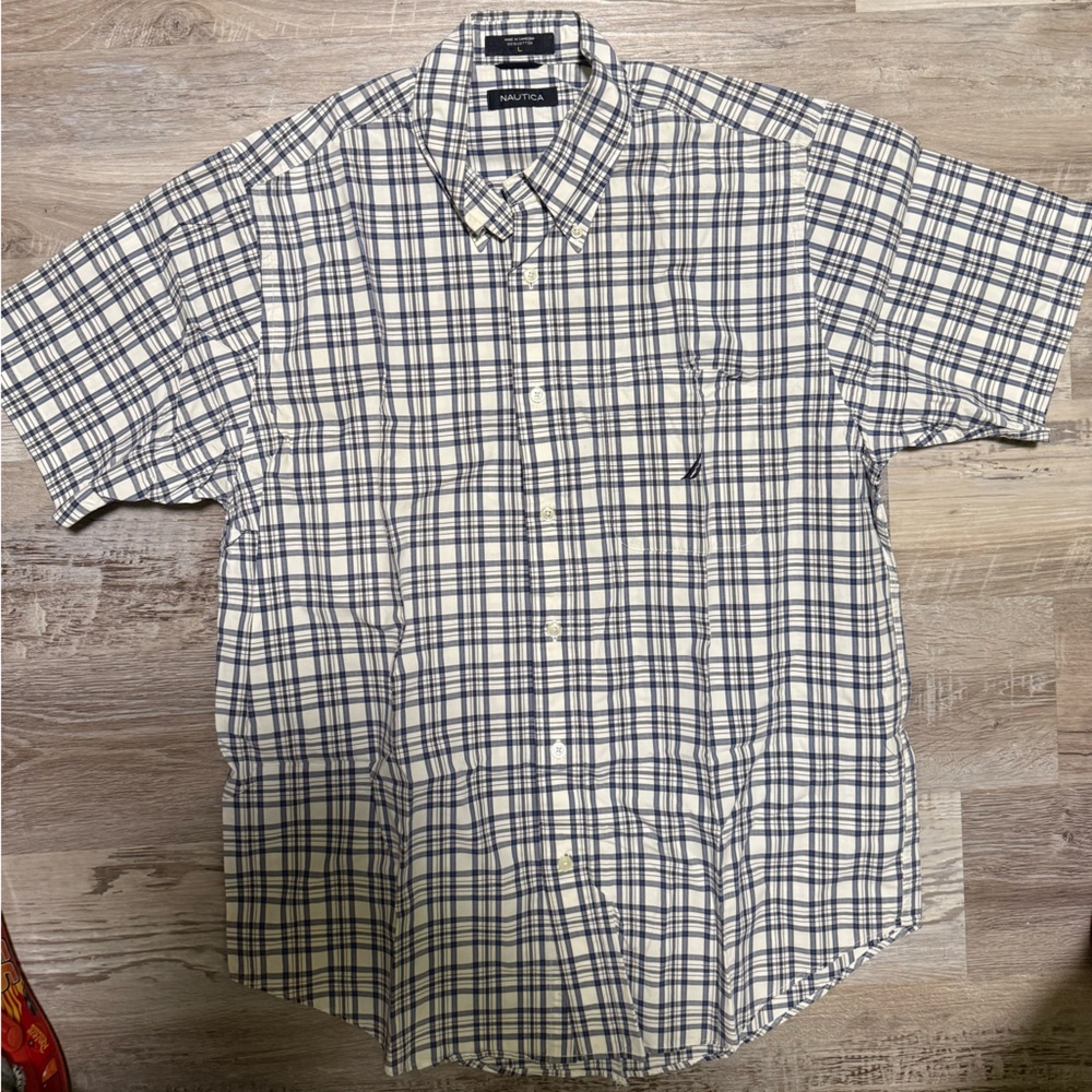 Nautica Navy and White Plaid Casual Shirt